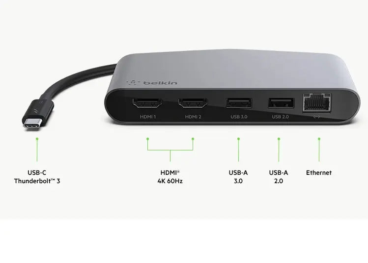 Belkin Thunderbolt 3 Dock Mini HD 40Gbps 2X HDMI USB-A 3.0