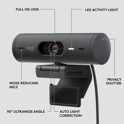 Logitech BRIO 500 Full HD 1080p Webcam with HDR 960-001493 - Graphite