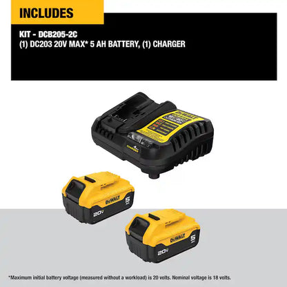 Dewalt 20V MAX 2-Pack 5Ah Lithium Ion Battery and Charger Kit - DCB205-2C