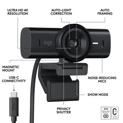 Logitech MX Brio 4K Ultra HD Collaboration and Streaming Webcam - Black